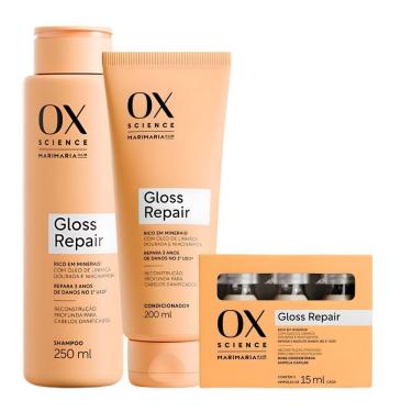 Imagem de Kit Ox Science Mari Maria Hair Gloss Repair: Shampoo 250ml, Condicionador 200ml e 3 Doses Concentradas