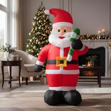 Imagem de Papai Noel Bengala Inflável Decoração Natal C/Luz Led 1,20m - TOP NATA