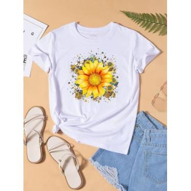 Imagem de Blusa T-shirt Camiseta Feminina Estampada -Girassol- Várias Estampas 0
