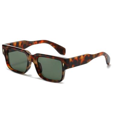Imagem de Óculos de Sol Candy Color Feminino com Rebites e Lentes Degradê UV400 para Esportes ao Ar Livre, Corrida e Ciclismo, Estampa de Leopardo Verde Escuro