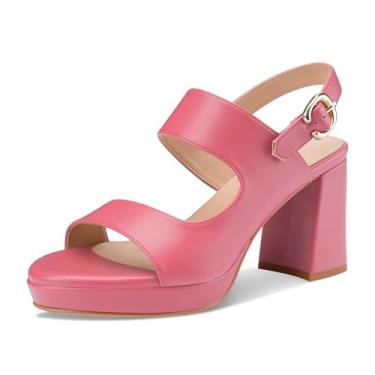 Imagem de Perisis Sandálias de salto plataforma para mulheres, confortável, salto grosso, bico aberto, tira no tornozelo, salto médio, sandálias com tiras de salto médio, sapatos sociais de festa de verão, rosa