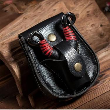 Imagem de Bolsa de couro para uso ao ar livre para jogos de munição de estilingue de catapulta (preto)