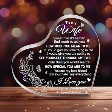 Imagem de Presentes de lembrança acrílica para esposa - How Much You Mean To Me Best Gift 2025 Ideas Romantic to My Wife Acrílico Coração Lembrança Natal Aniversário Dia dos Namorados Presente de Aniversário