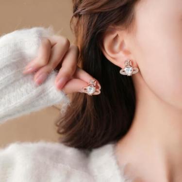 Imagem de Brincos de ouro para mulheres na moda coração zircônia cúbica planeta brincos moda declaração acessórios joias presente, Medium, Metal, Sem pedra preciosa