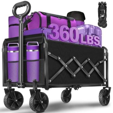 Imagem de Carrinho dobrável dobrável, carrinho dobrável de 163 kg com rodas portáteis, carrinhos utilitários ao ar livre para compras, acampamento, esportes, jardim, compras