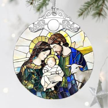 Imagem de Ornamento de vitral, enfeites de Natal de presépio, decoração de Natal e enfeite de férias: decoração de casa cristã; presentes de festa requintados para cristãos, presentes cristãos e presentes
