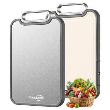 Imagem de Tábua de corte de titânio para cozinha, tábua de corte dupla face 2 em 1, titânio puro e PP, fácil de limpar com sulco de suco