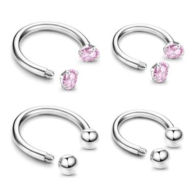 Imagem de ZZHDCC Anel de nariz em ferradura 16G para mulheres conjunto de anéis de septo de aço inoxidável bola rosqueada internamente CZ pequenos anéis de nariz de septo cartilagem hélice daith tragus narina