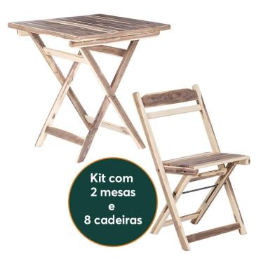 Imagem de Kit 2 Mesas Dobráveis Com 8 Cadeiras 100% Madeira Maciça Ypê Natural
