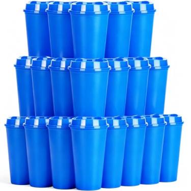 Imagem de Alohastarttg Copos de café reutilizáveis com tampas Copos quentes reutilizáveis a granel 473 ml Copo de plástico com tampas para bebidas quentes Caneca de café de viagem com tampa para levar xícaras