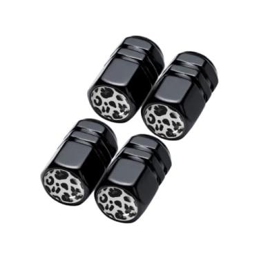 Imagem de Tampas de haste de válvula de pneu com estampa de leopardo preto e branco – Tampa de ar da roda de liga de alumínio com vedação de borracha para carros, caminhões, motocicletas (pacote com 4)