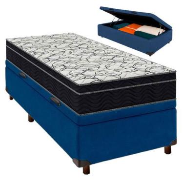 Imagem de Box Bau Blindado Azul + Colchão Solteiro Airtech 150 Ortobom
