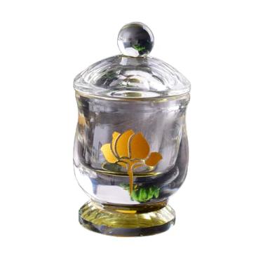 Imagem de FENNYYAR Copo de água benta de cristal de lótus, 8 cm, enfeite oferecendo copo de água de Buda