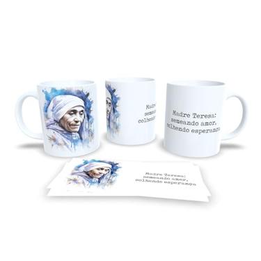 Imagem de Caneca Religiosa Católica, Cerâmica Branca Brilhante, 325ml, Design de Terço Em Aquarela, Cilíndrica, Para Bebidas Quentes, Reutilizável, Própria Para Lava-Louças (13749)