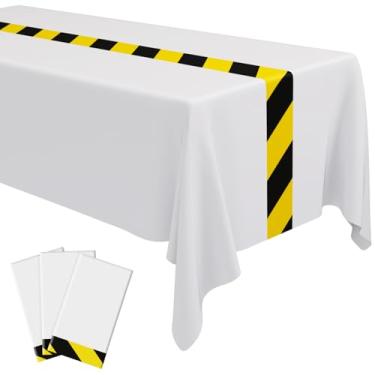 Imagem de Remagr 3 toalhas de mesa de festa de construção, 137 x 272 cm, capas de mesa de aniversário, toalha de mesa descartável de plástico para crianças, meninos, decoração de festa de aniversário (branca)