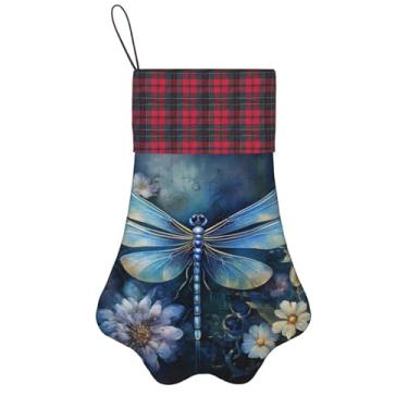 Imagem de SKKNT Impressão de libélula azul arte meias de Natal animais de estimação decoração de natal cães gatos árvore decoração doce presente conveniente