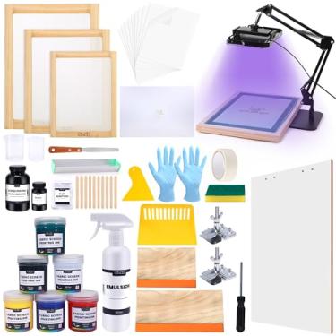 Imagem de Caydo Kit de impressão de tela multifuncional de 66 peças - luz de impressão de tela de exposição UV LED de 50 W, tinta de impressão de tela, emulsão de foto de impressão de tela, instruções (sem