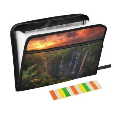 Imagem de Hawaii Waterfall Sunset Pasta de arquivo expansível A4 pasta sanfonada de documentos em papel para organização, jogos de tabuleiro, viagens, material de escritório escolar