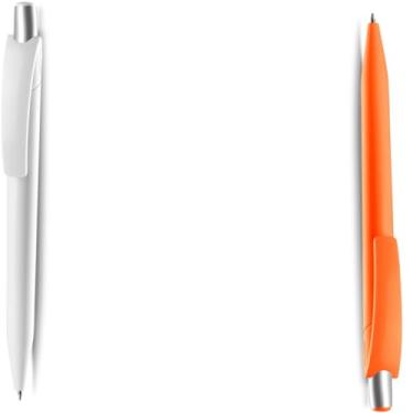 Imagem de Kit com Canetas Esferográficas Retráteis, Escrita Azul, Material Plástico, Ponta Média 0.7mm, para Escritório e Uso Escolar (Branco e Laranja)