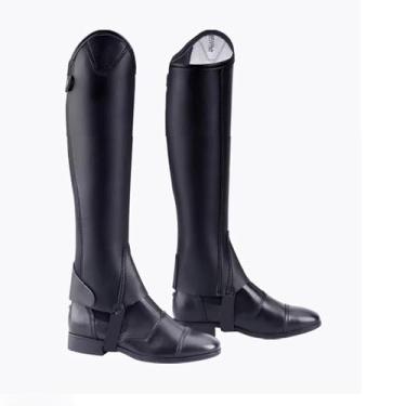 Imagem de ZIZEV 2 peças unissex de couro macio equestre infantil meia aba para equitação, meia abertura equestre para crianças, ferramenta protetora de microfibra para andar a cavalo (CL)