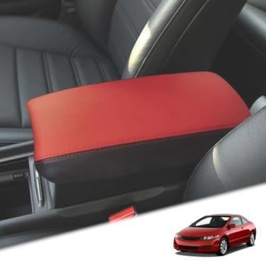 Imagem de BoxCheer Capa de apoio de braço adequada para Honda Civic 8ª geração 2006-2011 console central caixa de armazenamento tapete protetor de couro PU acessórios (vermelho)