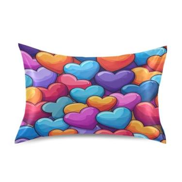 Imagem de ATTX Fronha de cetim com estampa de corações de amor coloridos com fecho de envelope, macia e refrescante para cabelo e pele, tamanho padrão 20 x 26 polegadas (86)