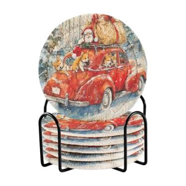 Imagem de Blueangle 6 peças de porta-copos de carro vermelho vintage para bebidas, porta-copos de tecido redondo super absorvente para mesa de café, proteção de mesa para decoração de casa (368)