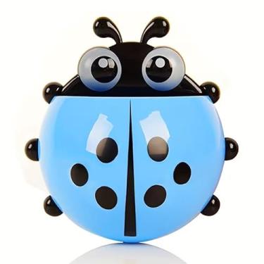 Imagem de Suporte de escova de dentes de desenho animado sem broca, armazenamento de parede, organizador criativo de pasta de dente com ventosa fofa - azul