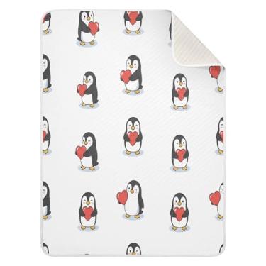 Imagem de Wassud Cobertor de bebê fofo com corações de pinguins para meninos e meninas, cobertor aconchegante de algodão essencial para recém-nascidos, para berçário, viagem, berço, carrinho de bebê, 76 x 101