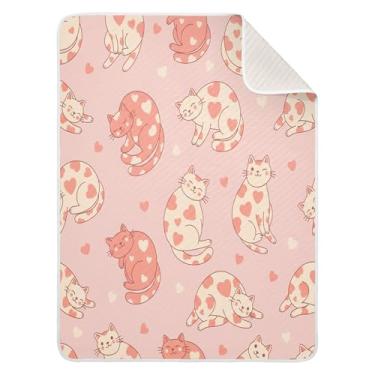 Imagem de Wassud Cobertor de bebê Heart Cats para meninos e meninas, macio para bebês e recém-nascidos, cobertor aconchegante de algodão essencial para berçário, viagem, berço, carrinho 76 x 101 cm