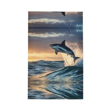 Imagem de XLLingL Toalhas de cozinha de waffle com estampa de tubarão azul, panos de prato de microfibra, para decoração e limpeza de cozinha - 1 peça