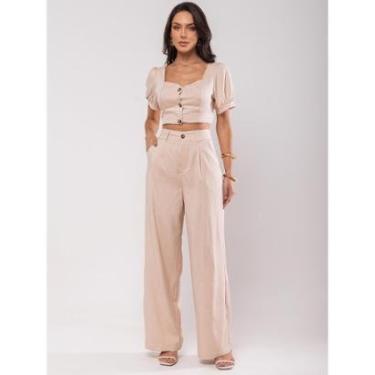 Imagem de Conjunto Feminino Alfaiataria Cropped Bufante E Wide Leg Salvatore Fashion-Feminino