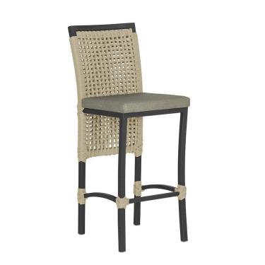 Imagem de Banqueta Em Alumínio Roma Preta Corda Náutica Tecido 8 Rami