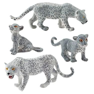 Imagem de SIXRUN Estatueta, modelo animal de PVC, boneco realista de leopardos da neve em miniatura para decoração de casa e brincadeiras educativas (4 modelos de leopardo)