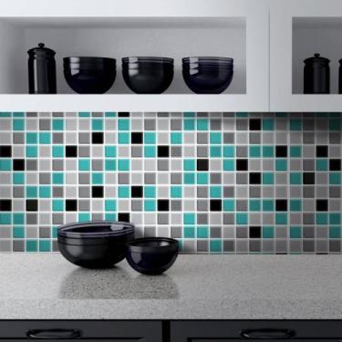Imagem de Adesivo Destacável Pastilha para Cozinha 3D Mix Turquesa - TaColado, 2
