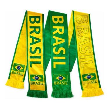 Imagem de Kit 2 Cachecol Brasil Copa Faixa Verde Amarelo 135x14cm Brasil
