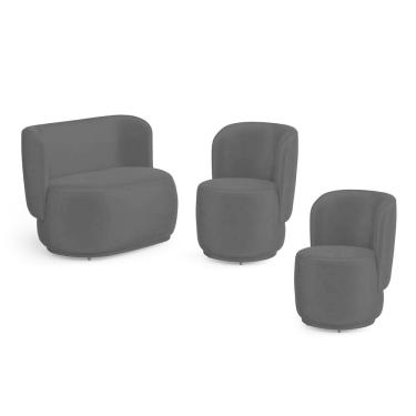 Imagem de Kit 02 Poltronas e 01 Namoradeira Orgânica Molly Veludo Preto - Abmaza