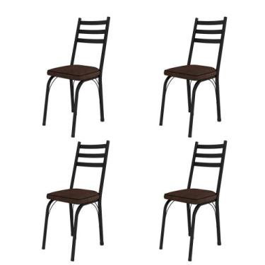 Imagem de Kit Com 4 Cadeiras de Jantar Aço Tubular 141 SF Preto/Imbuia - Movelpo