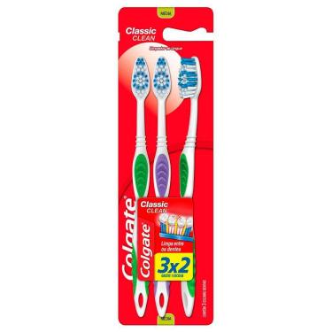 Imagem de Escova Dental Colgate Classic Clean Macia Cores Sortidas com Limpador de Língua Leve 3 Pague 2 Unidades