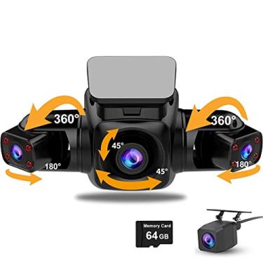 Imagem de XRC TECH 4CHs Dash Cam For Cars, Panorâmica 360 Graus Frontal Interior Lateral e Traseira Câmeras, IR Visão Noturna 4 Câmeras 1080P Gravação Simultânea Gravador de Vídeo, Aplicativo WiFi WDR