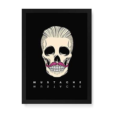 Imagem de Arte Maníacos Quadro Decorativo Caveira Mustache Preta - 23x16,25cm (Moldura em laca preta)