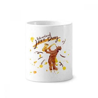 Imagem de Music Sax Instruments Suporte de caneta de escova de dentes com estampa de aquarela e suporte de cerâmica