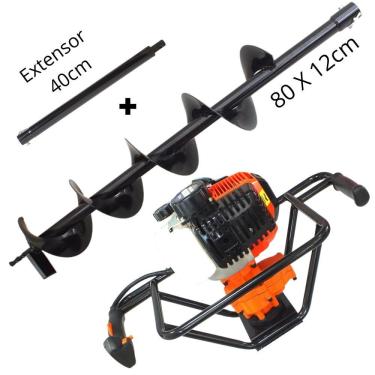 Imagem de Perfurador de Solo Profissional Para o Plantio na Agricultura VPS520 Vulcan 2 Tempos á Gasolina 52cc 2,5hp Forte Com Broca 80x12cm + Extensor de 40cm