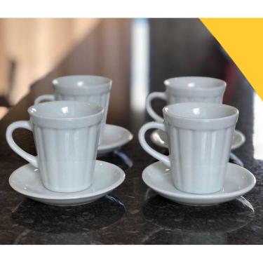 Imagem de Jogo 4 xícaras de Café e Chá com pires - 120 ml Tipo Copo Americano - Porcelana branca