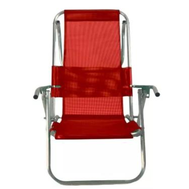 Imagem de Cadeira De Praia Deitar Alta 5 Posições Reforçada 140kg- VERMELHO