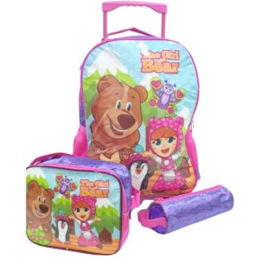 Imagem de Mochila de Rodinha Urso Boneca + Lancheira + Estojo Winth Rosa e Roxo