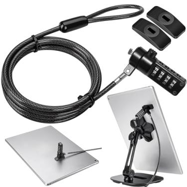 Imagem de AboveTEK Cabo de segurança para iPad Lock com placas adesivas, kit de bloqueio de tablet com combinação de 4 dígitos sem chave de 1,8 m, cabo de bloqueio de hardware antirroubo para iPhone, celular,