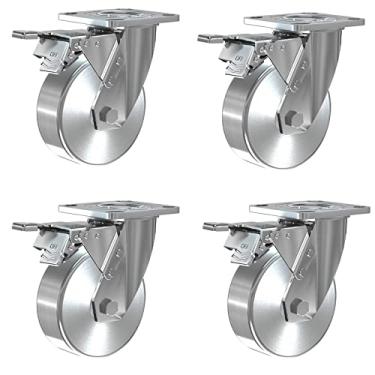 Imagem de Rodas giratórias Rodas de freio Rodas de rodízio fixas, aço inoxidável não enferruja 10 cm 12,7 cm 15,2 cm 20,3 cm, para carrinhos, máquinas e equipamentos (Cor: C, tamanho: 10 cm)