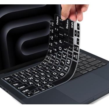 Imagem de CaseBuy Capa de teclado de impressão grande para MacBook Air 13.6 e 15 M4 M3 M2 A3240 A3241 A2681 A2941 A3114 A3113, 2024-2021 M4/M3/M2/M1 Pro/Max MacBook Pro 11 4 e 16 A2918 A2992 A2991 A2485, preto