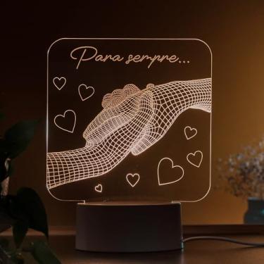 Imagem de Luminária led 3d, abajur de mesa - Para sempre, mãos dadas, casal apaixonado